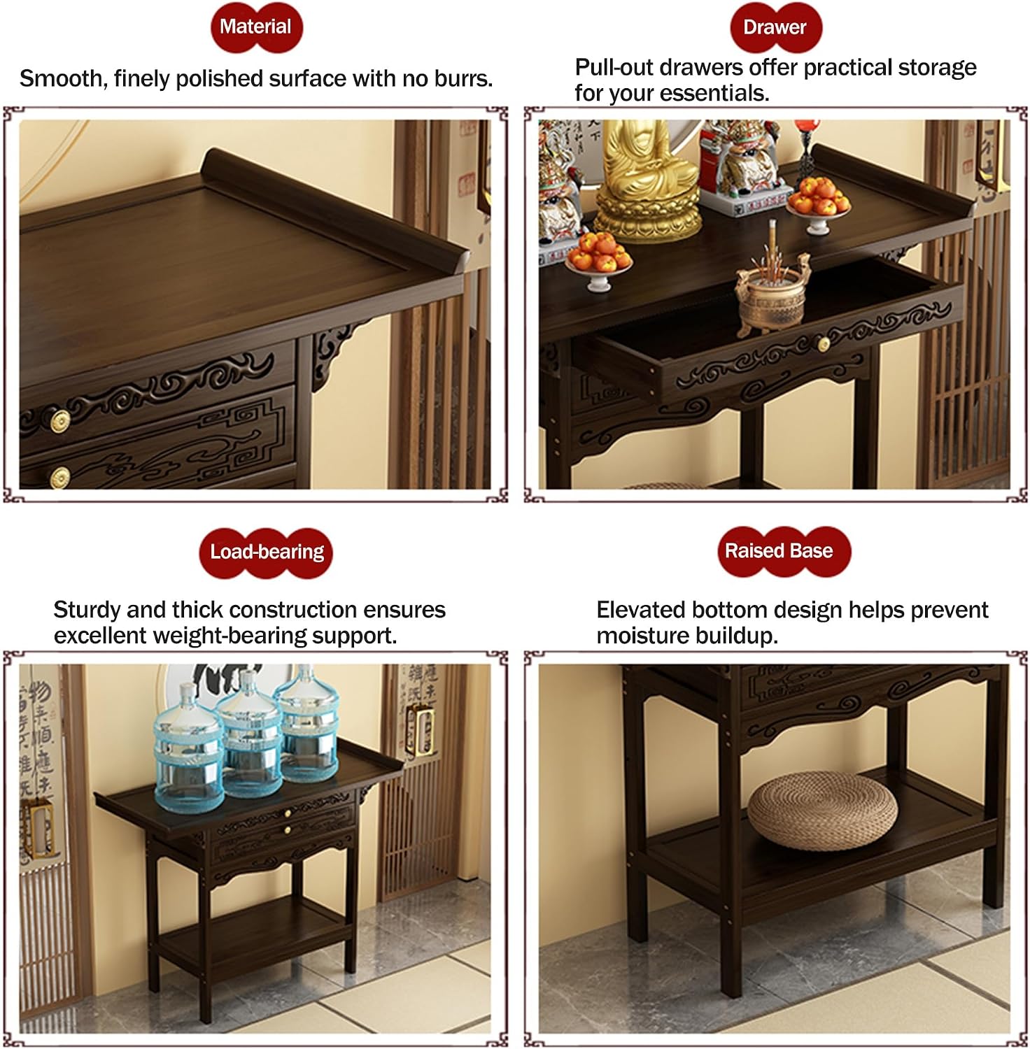 Altar Table,Meditation Table with Storage,Floor Puja Tables for Spiritual,Alter Cabinet with Drawer,Personal Shrine Altar,Buddhist Shrine Prayer Stand Riser,for Home Decor,Witch Wiccan(25.9x15.7x39.3i