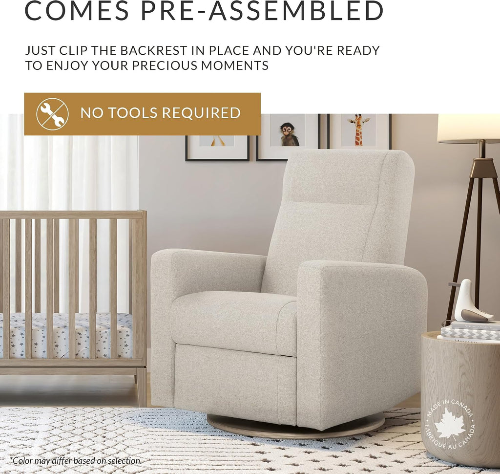 Jaymar Nelly Modern Nursery Glider Recliner Chair – Cozy Nursing Chair with 360° Swivel for New Parents, Gentle Motion, Compact Design, Lumbar Support – Made in Canada (Vanilla/Beyond Sheep Fabric)
