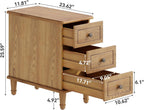 LITTLE TREE Fully Assembled End Table, Set of 2, Narrow Bedside Table with 3 Drawers, Vintage Nightstand for Small Spaces, Living Room, Bedroom, Natural Color