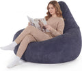 COSTWAY Bean Bag Chair for Adults & Kids, Corduroy Beanbag Chair for Teens, Comfy Sponge Filling Soft Lazy Sofa Chair for Living Room, Bedroom (Navy, 32"x35"x28")