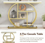 41.3" Console Table, Modern Sofa Table with Circle Base, 4-Tier Narrow Entryway Table for Hallway, Slim Industrial Accent Table with Storage Shelves for Living Room, White & Gold