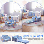 Lamerge 2-in-1 Soft Toddler Couch Fold Out,Foldable Toddler Chair, Glow in The Dark Kids Sofa for playroom,Convertible Foam and Floor Cushion for Boys and Girls (Blue and Dinosaur)