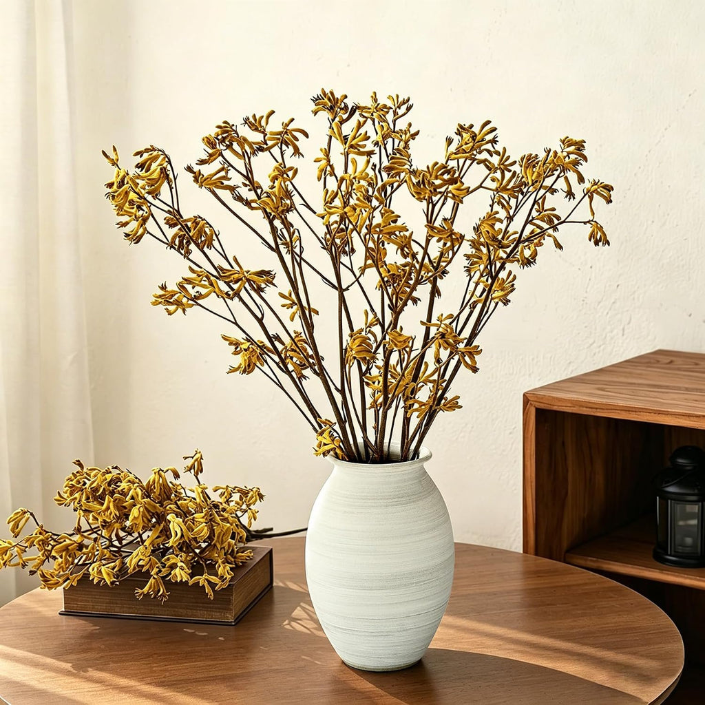 GeLive 9 Inch Textured Matte White Bulbous Ceramic Vase, Handmade Rustic Farmhouse Pottery, Boho Wabi Sabi Minimalist Neutral Centerpiece for Fresh & Dried Flowers, Living Room, Kitchen, Mantel Decor