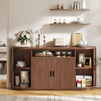 63" Sideboard Buffet Cabinet with Storage, Modern Fluted Accent Credenza with Sliding Doors, Drawers and Adjustable Shelves, Wood Coffee Bar Console Table for Kitchen, Living Room, Enrtyway (Walnut)