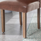 Upholstered Dining Chair Modern Stylish Parsons Kitchen Diner High Back with Silver Nailhead Trim & Wood Legs, Set of 2, PU Leather Dark Brown