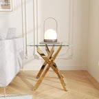 Glass End Table, Square Side Table with Tempered Glass Top & Gold Metal Legs, Modern Living Room Accent Table for Small Space, Bedroom, Apartment, Easy to Assemble