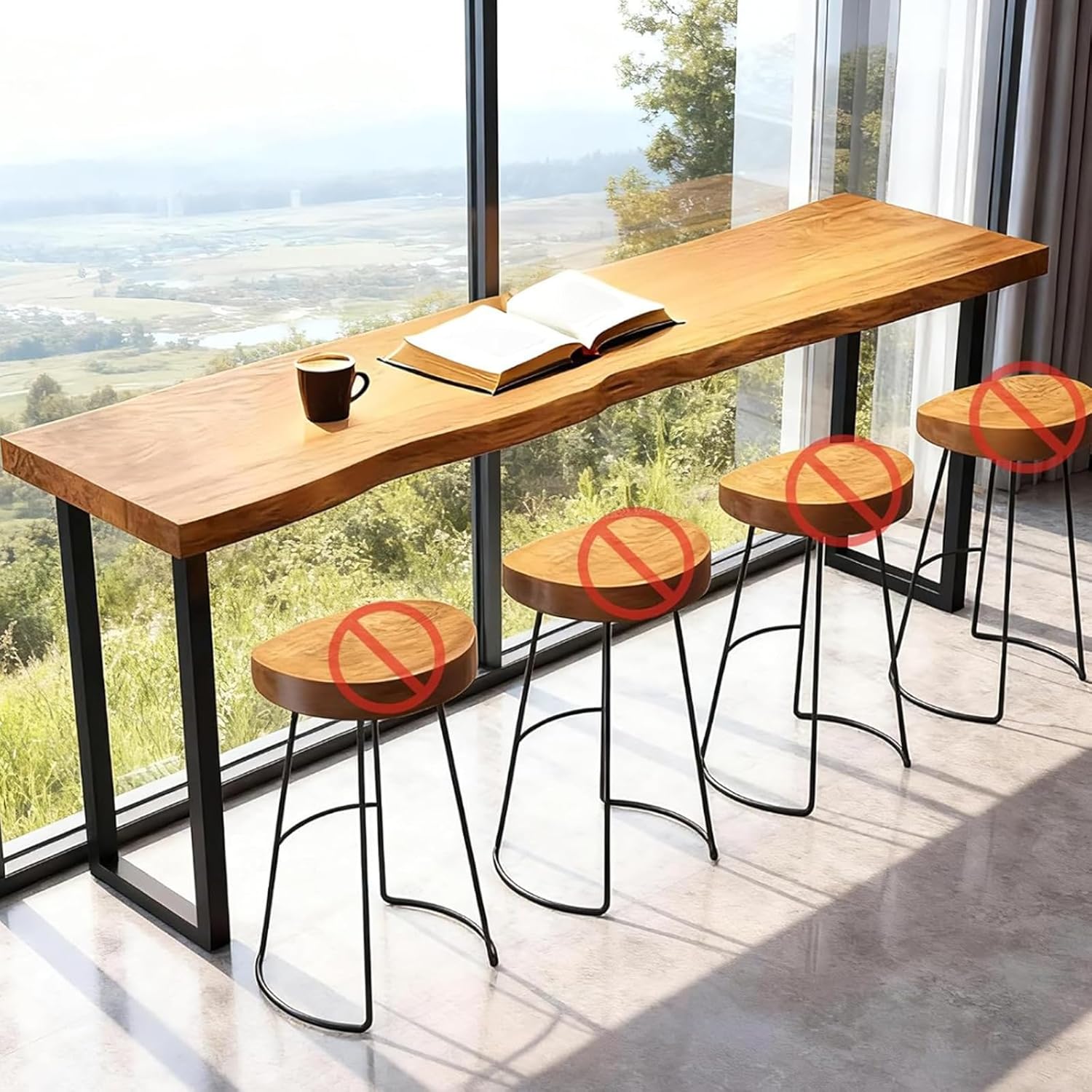 78.7in Bar Table,Solid Wood Narrow Counter Height Table, Industrial Kitchen Dining Table, for Coffee Shop, Living Room, Party Room, Small Space, Pub (78.7 * 17.71 * 41.3in)
