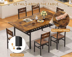 RALGEND 63" Extendable Dining Table for 4-6, Folding Kitchen Table with Drop Leaf, Farmhouse Dining Room Tables with Wine Rack, for Kitchen and Dining Room, Rustic Brown and Black