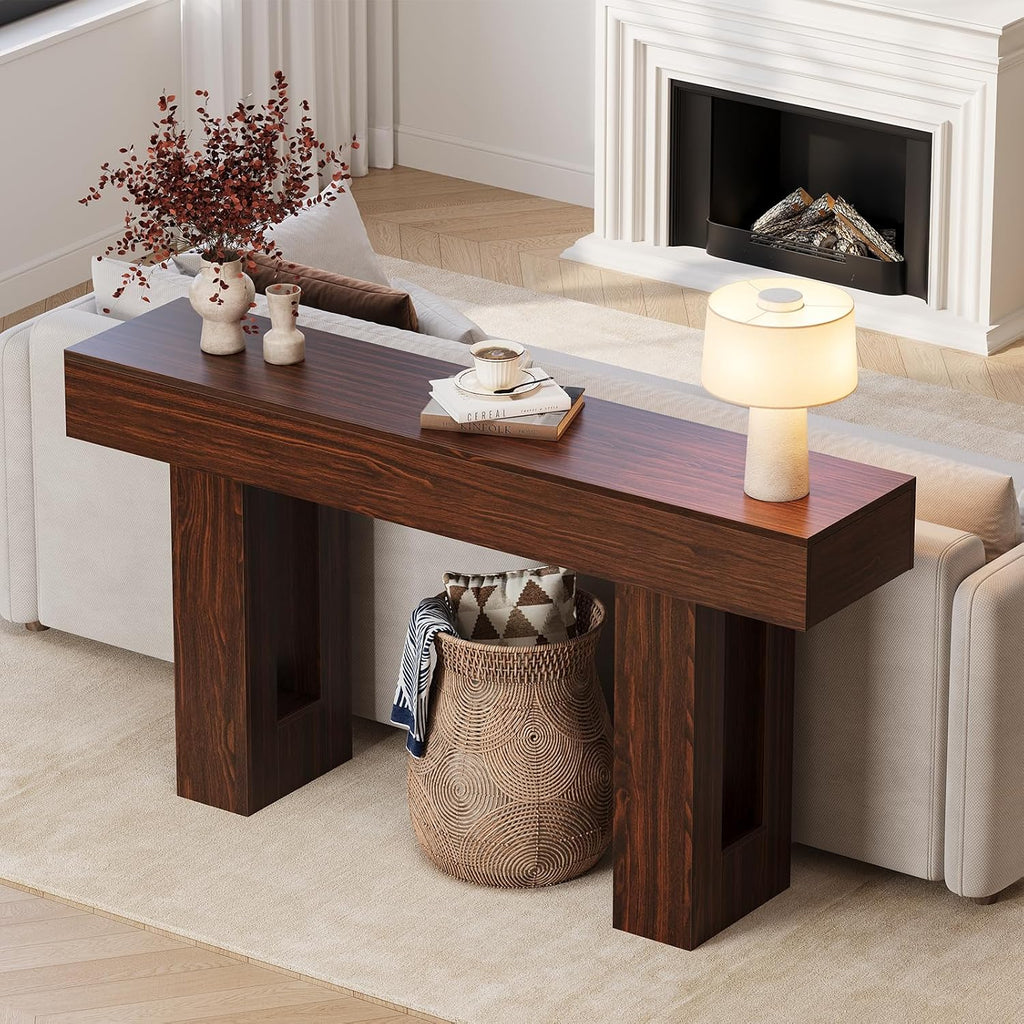 Gadroad 63" Farmhouse Narrow Entryway Console Table, Dark Walnut | with Drawers, Rustic Accent Table for Entryway, Hallway or Behind Sofa, Decorative Foyer Table for Small Spaces