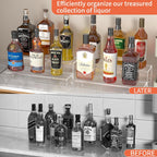JUESHA 2 Tiers Bar Shelves for Liquor Bottles, 15" Bar Organizer for Countertop, Clear Acrylic Risers Display Racks Stands for Figures Pops Cupcake Perfume Collections (Patent: D1076520S)