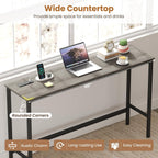 COSTWAY 4 Pieces Counter Height Bar Table Set with Power Outlet, 60" Farmhouse Modern Dining Table w/ 3 Padded Stools, Long Kitchen Island Table and Upholstered Chairs for Breakfast Nook, Small Spaces