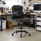 Drafting Chair Tall Office Chair for Standing Desk, 500lbs Heavy Duty Executive Chair with Flip-up Arms, 3D Contoured Leather Desk Chair with Adjustable Foot Ring & Height for Counter Height Desk