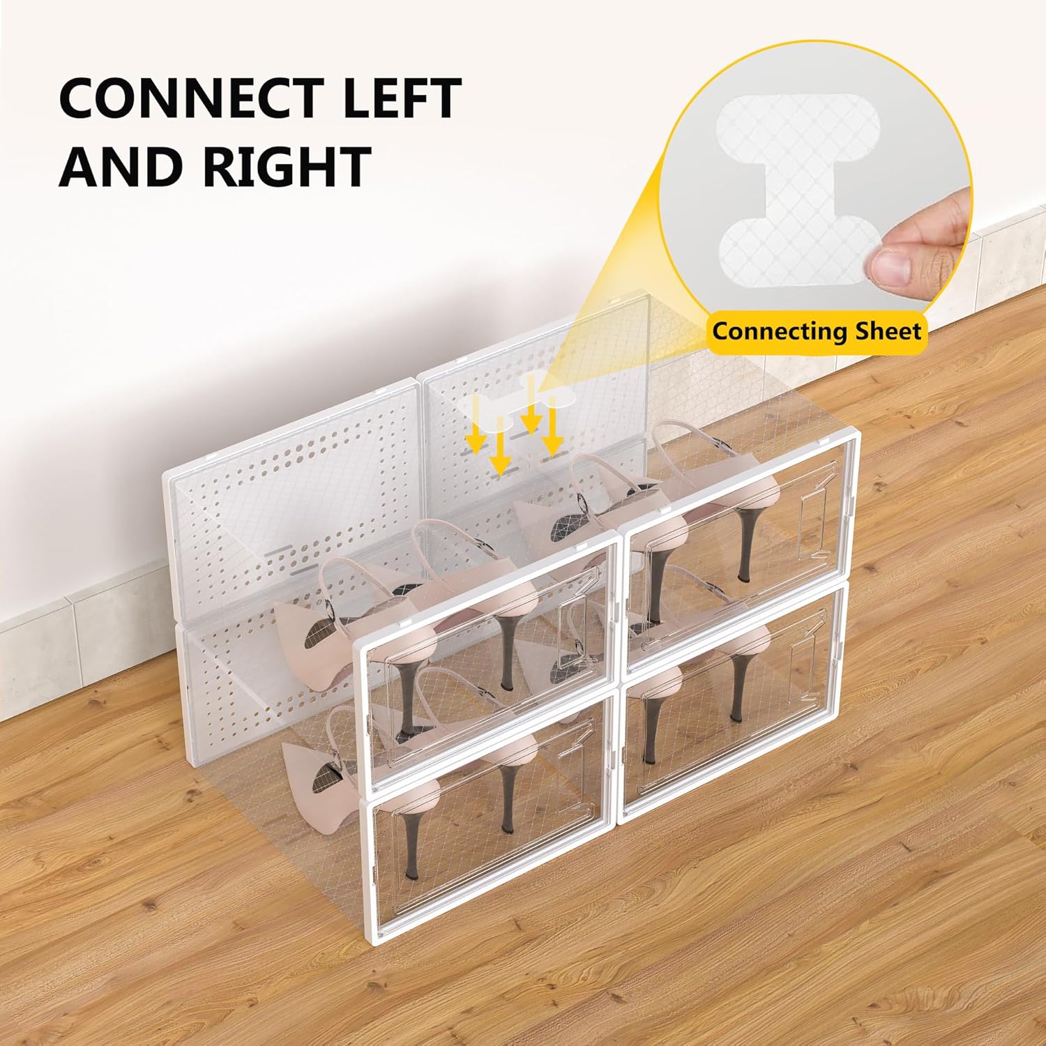 Snaxo 12 Pack Large Clear Shoe Storage Boxes, Stackable Modular Plastic Shoe Organizer Front-Opening Door, Ventilated Dust-Proof Sneaker Display Cases Closet and Entryway, White