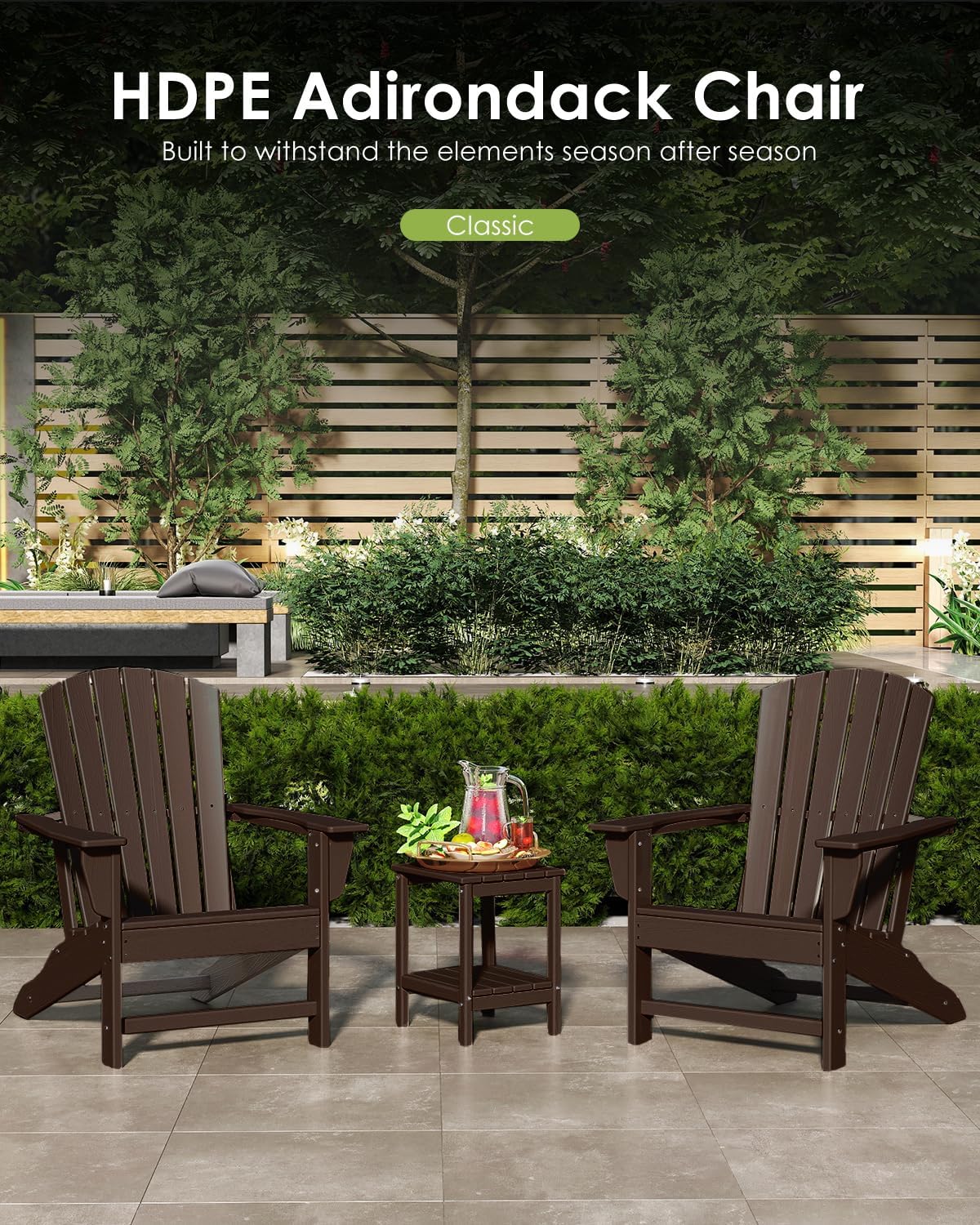 GREENVINES Adirondack Chairs Set of 6 | Wood Grain HDPE Plastic | Oversized Fire Pit Chair | All Weather | Dark Brown | Poly Lumber | for Outdoor Deck Backyard Patio Garden