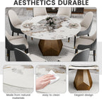 59.05" Round Marble Dining Table with Metal Base, Artificial Marble for 6-8 People, Dining Room/Living Room Kitchen Dining Table