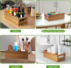 DRASTAR Pantry Organization and Storage Bins, Acacia Wood Seasoning Packet Organizer with Removable Dividers,Storage Caddy for Kitchen, Pantry, Cabinet, Countertop