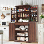ACCOHOHO 72" Tall Kitchen Pantry, Farmhouse Storage Cabinet with Barn Doors, Organizer, Drawer and Adjustable Shelves, Rustic Wood Cupboard for Kitchen, Dining Room, Bathroom, Brown