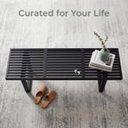 HNY Modern Entryway Bench Black Wood Minimalist Nelson Bench with Metal Legs for Bedroom Dining Room Hallway Foyer Living Room