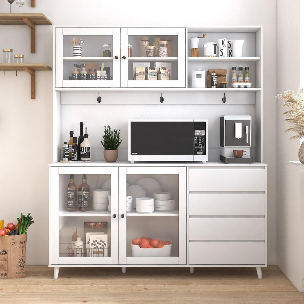 74.8" Tall Freestanding Pantry Cabinet, Large Kitchen Pantry Storage Cabinet with 4 Doors, 4 Drawers and Microwave Rack, Modern Kitchen and Dining Room Furniture (White)