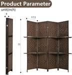 FDW Room Divider 4 Panel Wooden Screen Folding Portable Partition Screens Wood with Removable Storage Shelves Color, Dark Brown