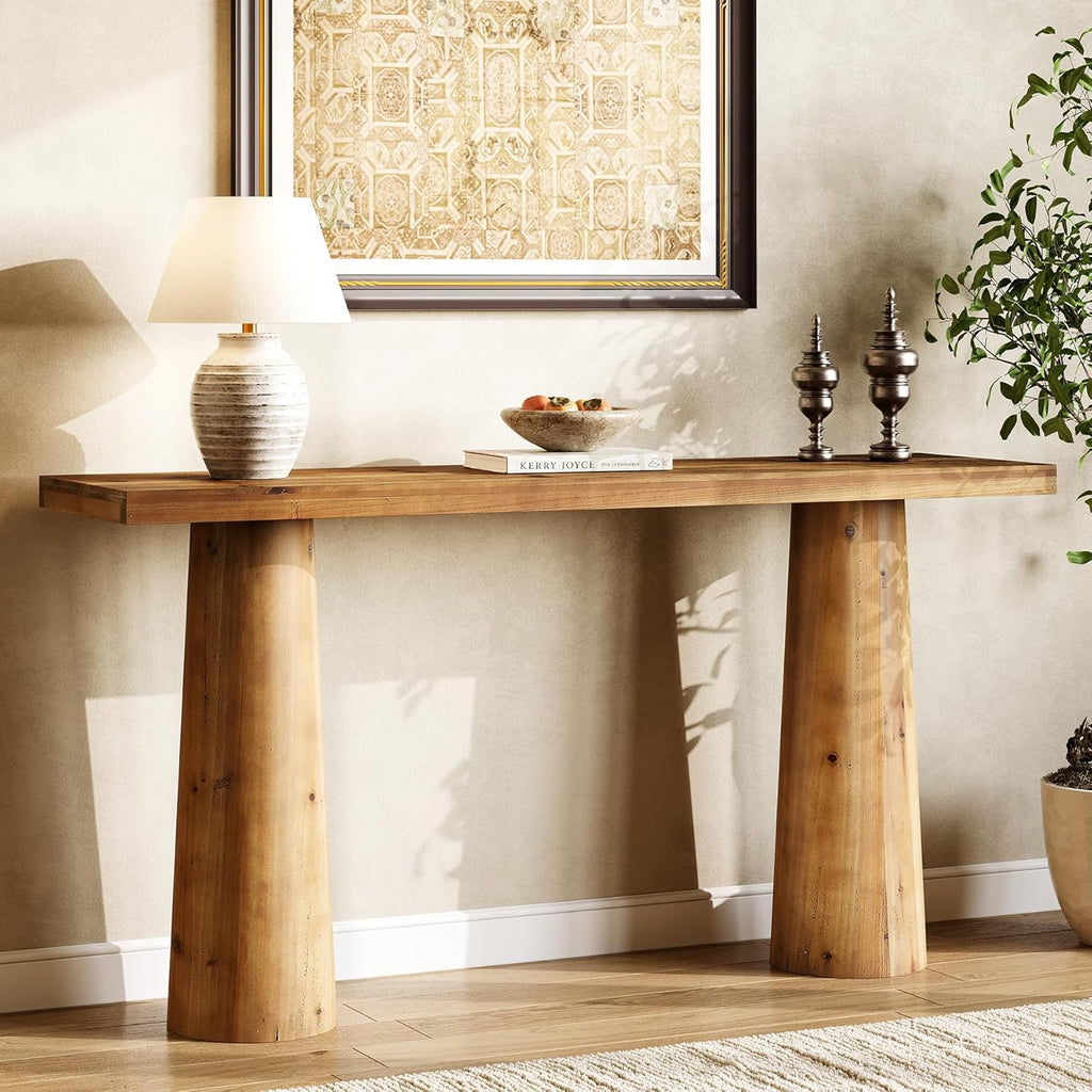 63-Inch Solid Wood Console Table, Farmhouse Entryway Table, Rectangular Long Sofa Table Behind Couch for Entryway, Hallway, Living Room, Entrance
