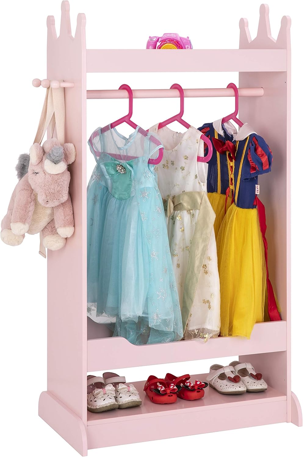 UTEX Kids Dress up Storage with Crown-Shaped Top and Mirror | Open Hanging Armoire Closet, Kids Wardrobe Closet, Water-based Paint