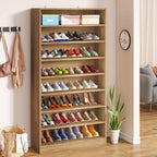 Tribesigns Tall Shoe Cabinet, 9 Tiers 40-45 Pairs Heavy Duty Wood Freestanding Shoe Storage Cabinet, 70.8'' Tall Shoe Cabinet with Open Storage for Entryway (1, Light Brown)