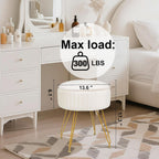 Round Vanity Stool with Storage Ottoman,Vanity Chair for Makeup Room with Removable Cover, Small Footrest Ottoman for Home, Living Room, Bedroom (Beige)