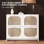 Nicetree Shoe Storage Cabinet for Entryway, Rattan Vintage Flip Shoe Rack- 4 Flip Drawers & 3-Tier Adjustable Shelves,Boho Shoe Organizer for 28-36 Pairs - Fits Size 12 Boots, 9.5" Ultra Slim (White)