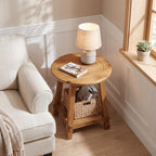 LITTLE TREE End Table for Living Room, 2-Tier Sofa Couch Table with Storage, Farmhouse Small Solid Wood End Table, Sofa Side Table for Living Room, Bedroom and Balcony (23.62" W x 25.98" H)