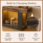 Unikito 47" Console Table with Outlets & LED Lights, Farmhouse Entryway Table with Unique Geometric Pattern, Sofa Table Behind Couch with 2-Tier Storage for Living Room, Hallway, Foyer, Grey & Brown