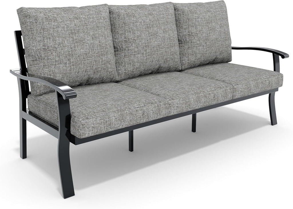 HOMREST Outdoor Couch Aluminum Patio Furniture Sofa, 3-Seat All-Weather Metal Outdoor Patio Furniture with Cushions, Grey