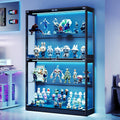 AMERLIFE 45-Inch RGB Display Cabinet with Glass Doors | 70 H x 45 W x 16 D In, 4-Tier Storage, Adjustable Glass Shelves, RGB LED Lights, Press-to-Open Doors, Black
