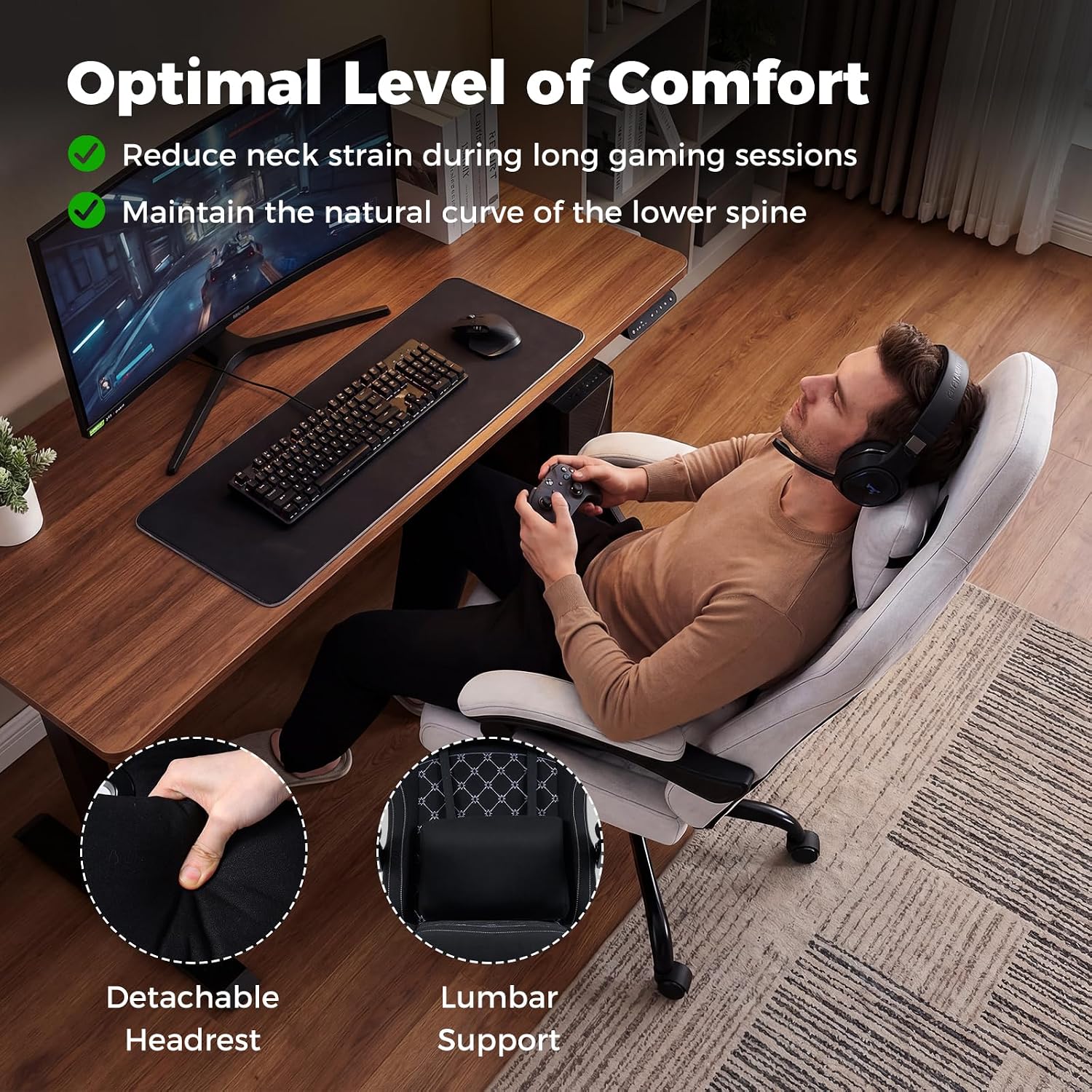 Goplus Gaming Chair, Ergonomic Office Chair with Foot Rest, Lumbar Support, Linkage Armrests, Detachable Headrest, 360°Swivel Computer Chair w/Adjustable Backrest & Height, 330 lbs Capacity (Black)