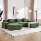 122" U Shaped Boneless Modular Sectional Sofa, Oversized 5-Seater Full Sponge Cloud Couch with Movable Ottoman, Corduroy Upholstery Couches for Living Room, No Assembly, Green
