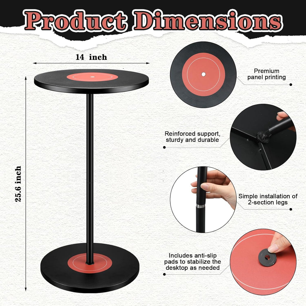 Weysat Vinyl Records Side Table Record Decoration for Indie Hippie Room Decor Small Round End Drink Table with Pedestal Modern Hippie Decor for Home Music Room Party Aesthetic Decoration 14x25.6 Inch