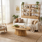Oval Coffee Table, 47-Inch Living Room Table with Polygonal Pedestal, Modern Center Accent Furniture, Child-Friendly, Easy Assembly, Yellowish Brown