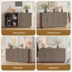 PAPROOS 55" Modern Fluted Sideboard Buffet Cabinet, Space-Saving Storage Credenza for Home Coffee Bar, 4-Door Accent Furniture with Adjustable Shelves for Clutter-Free Living (Brown Gray)
