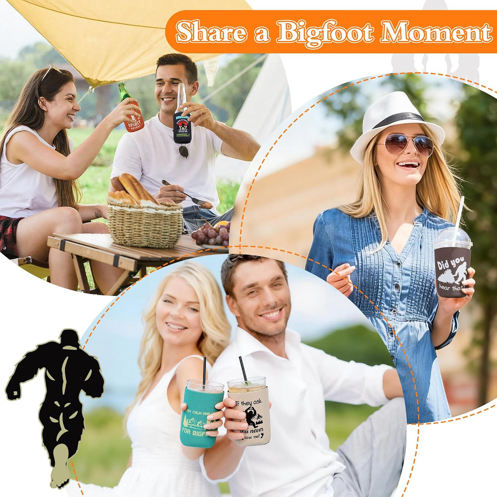 12 Pack Bigfoot Can Cooler Sleeves – Big Foot Sasquatch Gifts, Neoprene Collapsible Beer Can Sleeves for Parties, Camping, BBQ – Bigfoot Gifts for Men & Outdoor Lovers