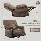 GRAINELL Swivel Rocker Recliner Chair with Massage and Heat, USB Charging Port, Infinite Position Power Recliner, Electric Glider Rocking Chairs for Living Room, Nursery, Brown