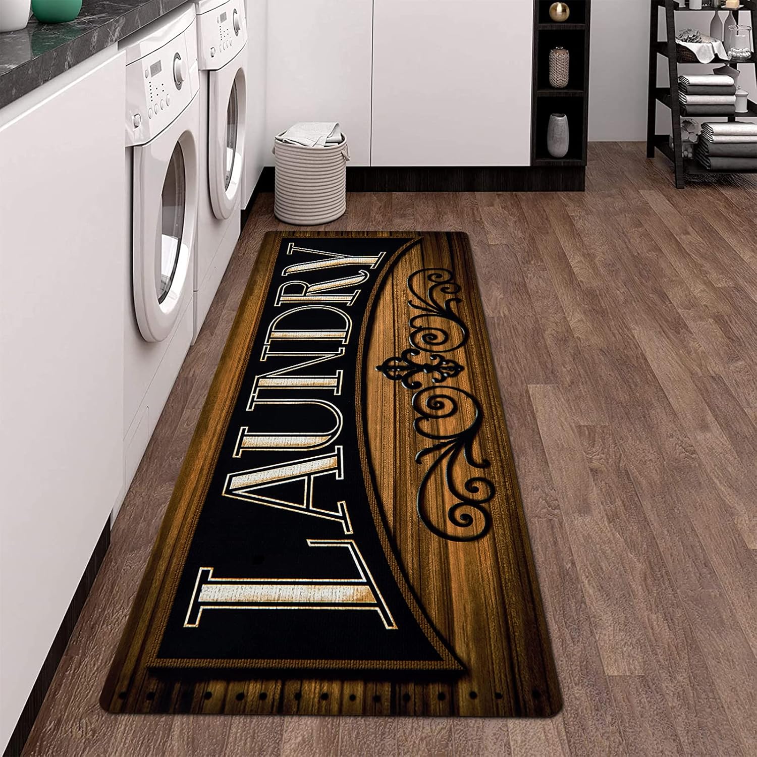 Pauwer Laundry Room Rug Runner 20"x60" Waterproof Rubber Laundry Mat Non Slip Kitchen Mats for Floor Washable Floor Mat Runner Rug for Farmhouse Mudroom Washroom Bathroom Decor
