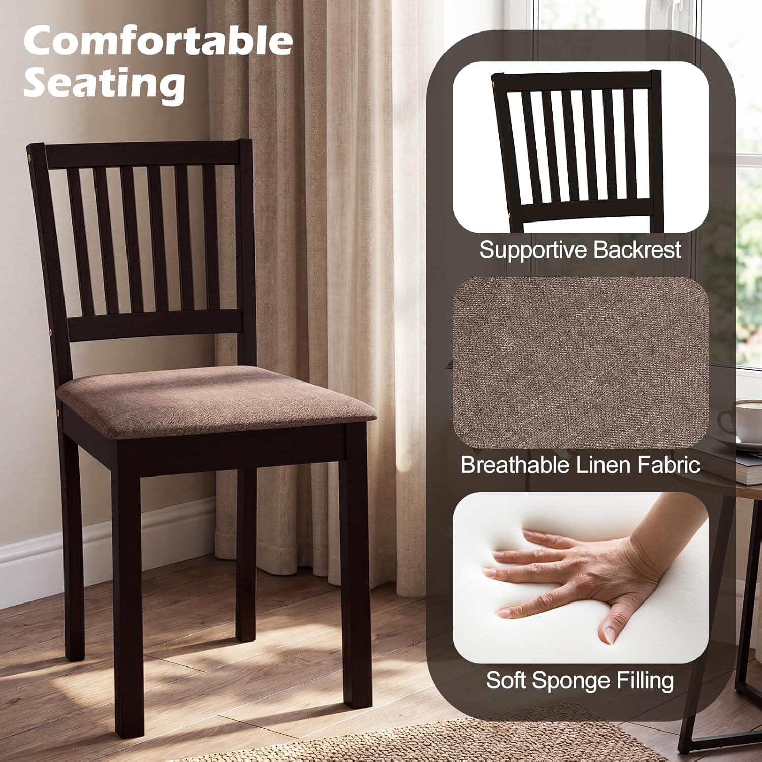 Giantex Dining Table Set for 4, Rectangular Kitchen Table Set w/4 Upholstered Chairs & Solid Rubber Wood Frame, Space-Saving Dinette Set for Small Space, Dining Room, Breakfast Nook