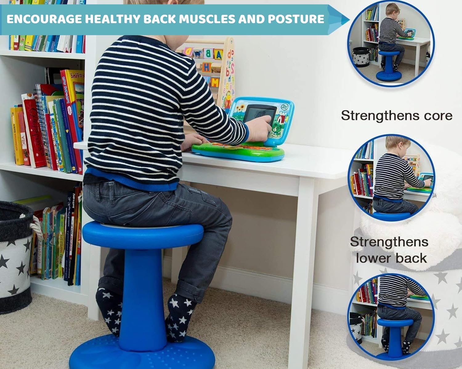 Studico Active Chairs - Kids Wobble Stool - Flexible Seating for Classrooms, Improves Focus, Blue