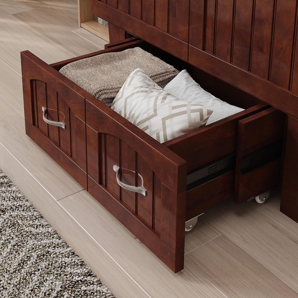 AFI, Sydney Twin Wood Murphy Bed Chest with 6" Mattress, Storage Drawer & Built-in USB Charger, Walnut