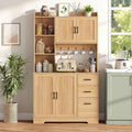 Kitchen Pantry Cabinet with Charging Station, 68" Tall Storage Cabinet with 3 Drawers, 2 Cabinets, Open Shelves, Fluted Doors, Wood Kitchen Hutch with Microwave Stand for Dining Room Living Room