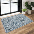 KUTA Entryway Rugs Indoor Non-Slip Washable Small Area Rug 2x3 Blue Entrance Carpet Soft Printed Vintage Floral Distressed Tribal Farmhouse Low-Pile Door Mat for Bedroom Kitchen
