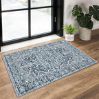 KUTA Entryway Rugs Indoor Non-Slip Washable Small Area Rug 2x3 Blue Entrance Carpet Soft Printed Vintage Floral Distressed Tribal Farmhouse Low-Pile Door Mat for Bedroom Kitchen