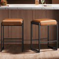 VASAGLE EKHO Collection - Bar Stools Set of 2, Counter Height Bar Stools, Synthetic Leather with Stitching, Mid-Century Modern, 26-Inch Tall, Kichen Home Bar Dining Room, Caramel Brown ULBC086K01V1