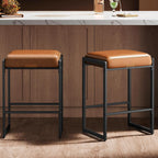VASAGLE EKHO Collection - Bar Stools Set of 2, Counter Height Bar Stools, Synthetic Leather with Stitching, Mid-Century Modern, 26-Inch Tall, Kichen Home Bar Dining Room, Caramel Brown ULBC086K01V1