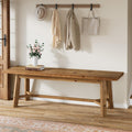 55" Solid Wood Bench, Farmhouse Long Bench Seat for Entryway, Dining Room, Living Room, Solid Wood, Rustic Brown